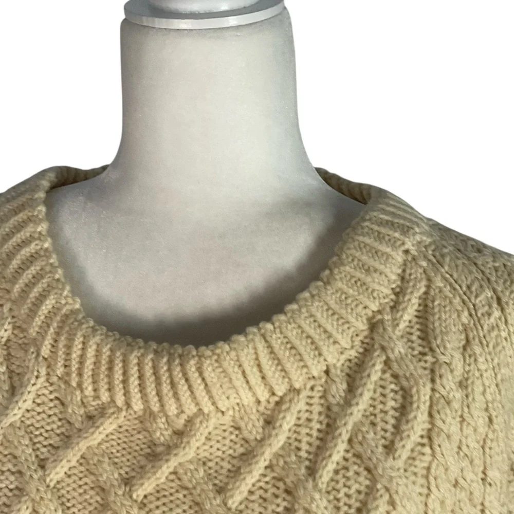 Blarney Woolen Mills Handknit Aran Wool Sweater Size L Cream Irish Cable Knit